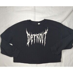 Detroit Graphic Crop top sweatshirt jersey long sleeve- Black/White Sz L